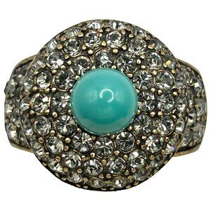 Heidi Daus Vintage Blue Stone with Pave Crystal Ring - Size 9